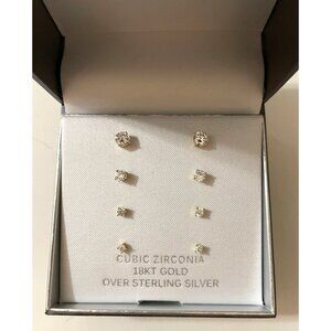 Primrose Cubic Zirconia 18kt Yellow Gold Over Sterling Silver Stud Earrings Set